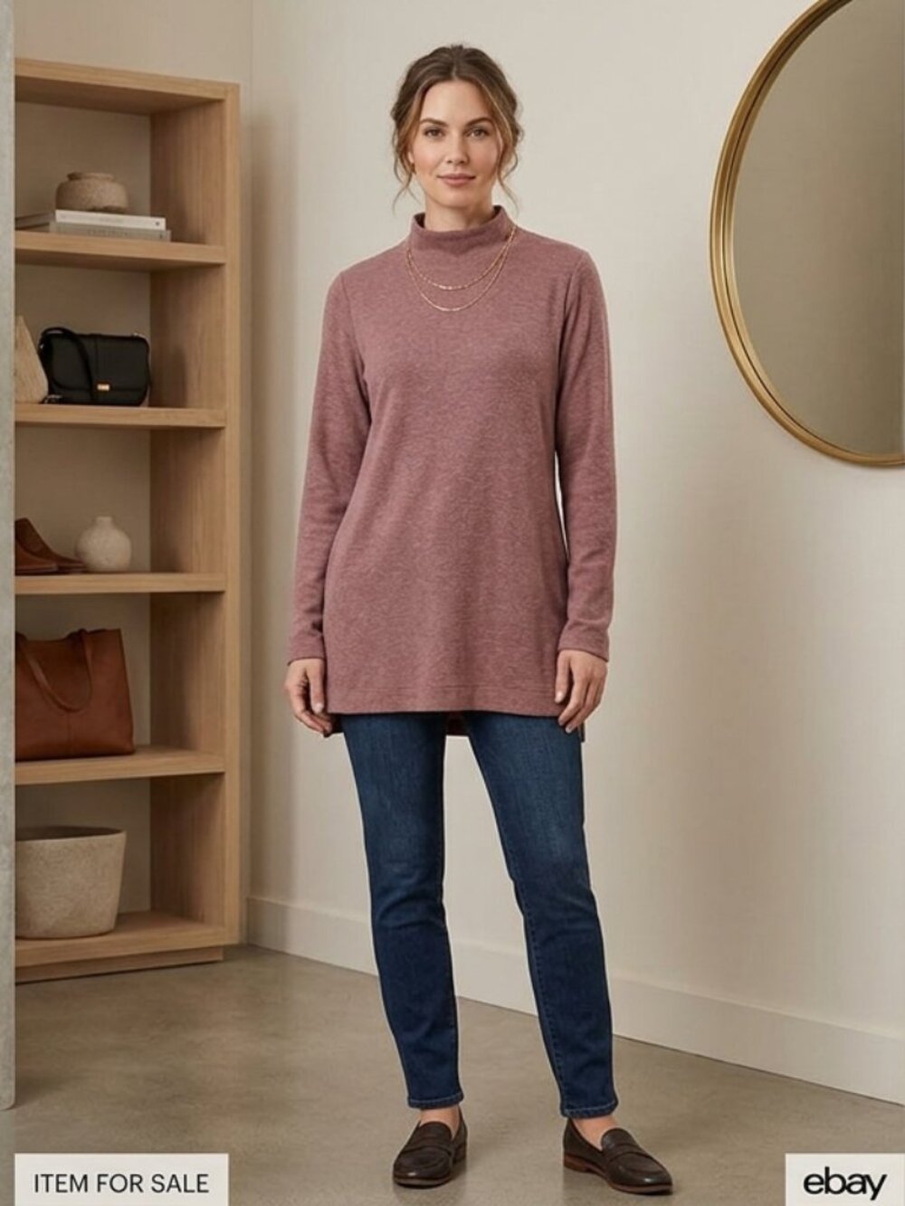 Duluth Trading Women's Size M Blush Funnel Neck Pullover Sweatshirt Tunic Top
